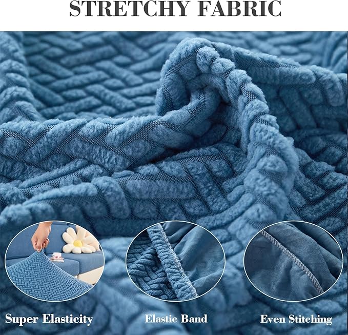 Sofa Covers Couch Covers for Sofa Pet Friendly Couch Cushion Covers Universal Sofa Covers Washable Stretch Slipcovers for Sectional Sofa (Texture Blue,Chaise Cover)