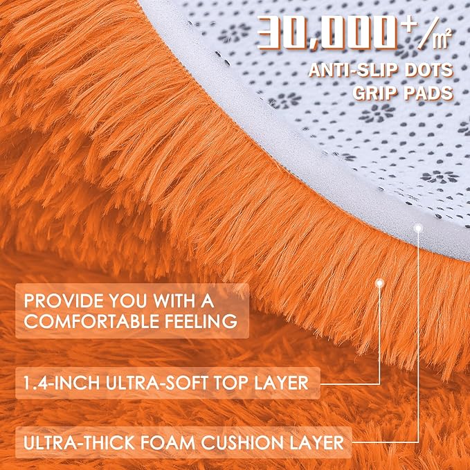 OLANLY 5x7 Machine Washable Large Area Rugs for Living Room, Bedroom, Soft Fluffy Shaggy Bedside Rug, Indoor Floor Carpet for Kids Girls and Boys, Dorms, Home Decor Aesthetic, Orange