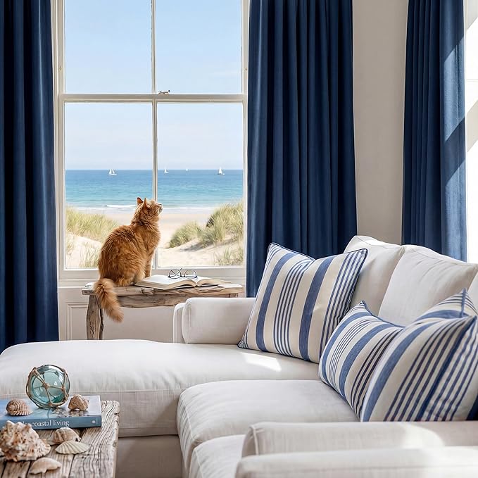 RYB HOME Navy Blue 100% Blackout Curtains for Bedroom 84 inches Long 52 inches Wide, Thermal Insulated &Privacy Assurd Curtains for Boy's Room/Sliding Glass Door/Living Room, 2 Panels