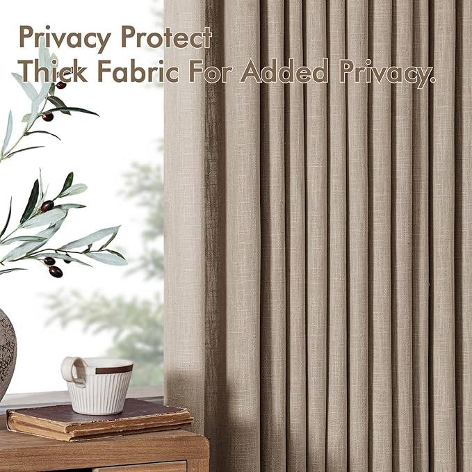 MIULEE Pinch Pleated Thick Linen Curtains 102 Inches Long 2 Panels for Living Room Bedroom, Linen Textured Drapes Pleat Back Tab Memory Trained Light Filtering Boho Grey Beige Window Curtains