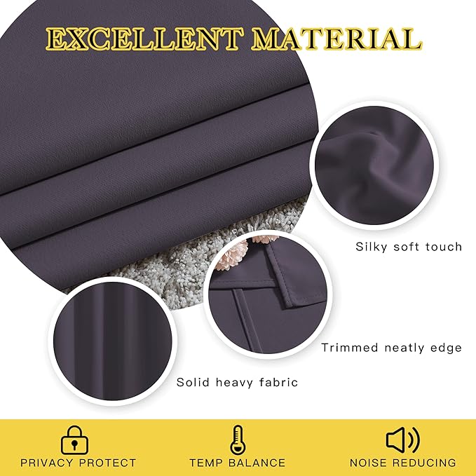 NICETOWN Thick Blackout Curtain and Drapes - (52 x 120, Greyish Purple, Pack of 2) Thermal Insulated Grommet Top Window Draperies for Bedroom, Block Out Light Curtain Panel