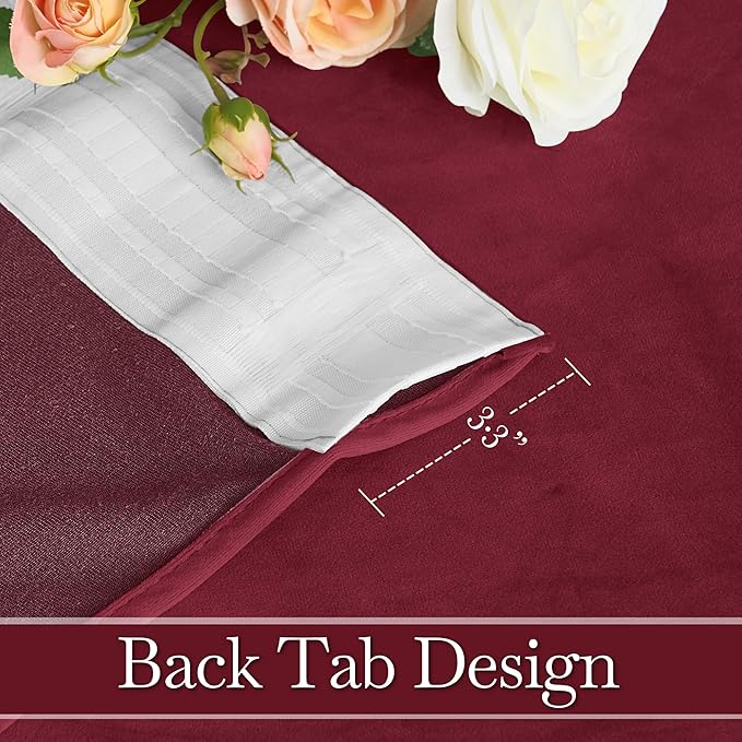 RYB HOME Burgundy Red Velvet Curtains for Christmas Decor, Soft Luxury Backdrops for Studio Theater, Back Tab Design for Bedroom Living Room, 52" W x L102 L, 2 Panels Set