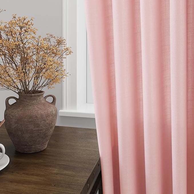 Pink Linen Curtains 72 Inch Length for Baby Girl Bedroom Lightweight Door Drapes 2 Panels Set for Kids Sheer Light Filtering Back Tab Rod Pocket Curtain for Kitchen Protect Privacy 52x72