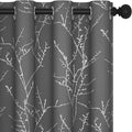 Deconovo Grey Blackout Curtains for Bedroom, Thermal Insulated Soundproof Drapes, Silver Branch Foil Print, 52 x 63 Inches Long, 2 Panels, Machine‑Washable Grommet Window Panel for Living Room Office