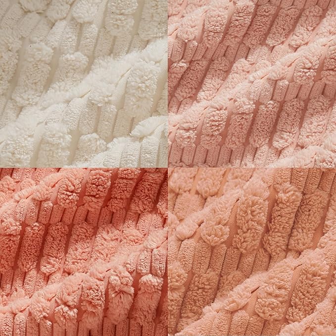 Fancy Homi 4 Packs Blush Pink Decorative Throw Pillow Covers 20x20 Inch for Living Room Couch Bed Sofa, Soft Plush Striped Corduroy Square Light Pink Coral Peach Cream Colorful Cushion Case 50x50 cm