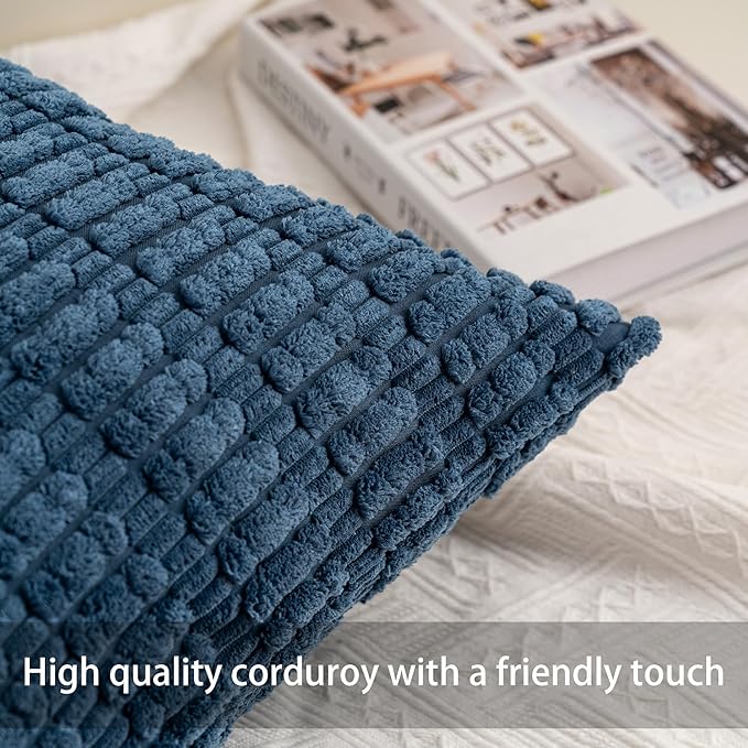 Pack of 2 Corduroy Decorative Throw Pillow Covers 18x18 InchSoft Boho Striped Pillow Covers Modern Farmhouse Home Decor for Sofa Living Room Couch Bed（Teal）