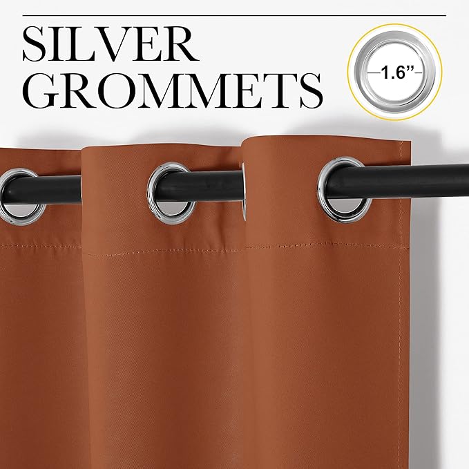 NICETOWN Halloween Blackout Draperies Curtains for Girls Room, Nursery Essential Thermal Insulated Grommet Top Blackout Panels (Burnt Orange, 1 Pair, 34 x 84 inches)
