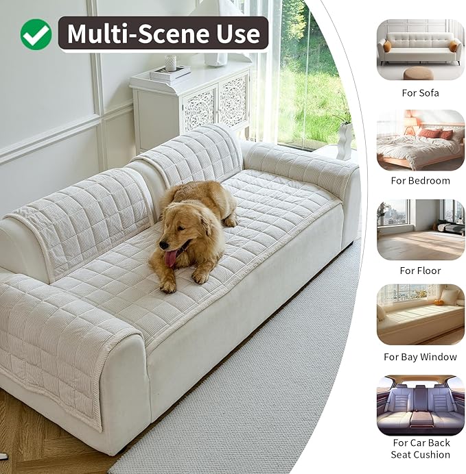 Couch Covers for Dogs Washable, Non Slip Couch Covers for Loveseat Sofa Pet Friendly, Soft Fuzzy Sofa Covers for Pet, Dog Couch Cover Furniture Protector(1PC,Beige White,27.6"x70.9")