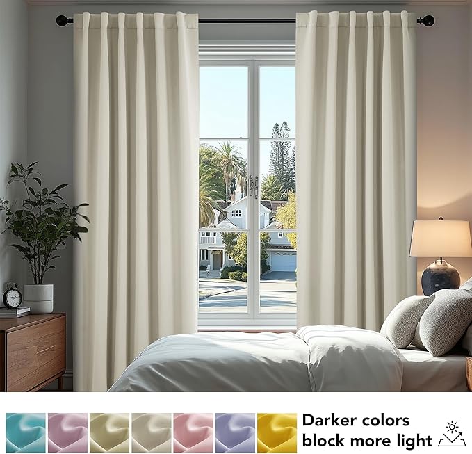 Deconovo Blackout Curtains, Thermal Insulated, W52 x L95 2 Panels, Back Tab, Machine Washable, Room-Darkening Drapes for Bedroom/Living Room Light Beige