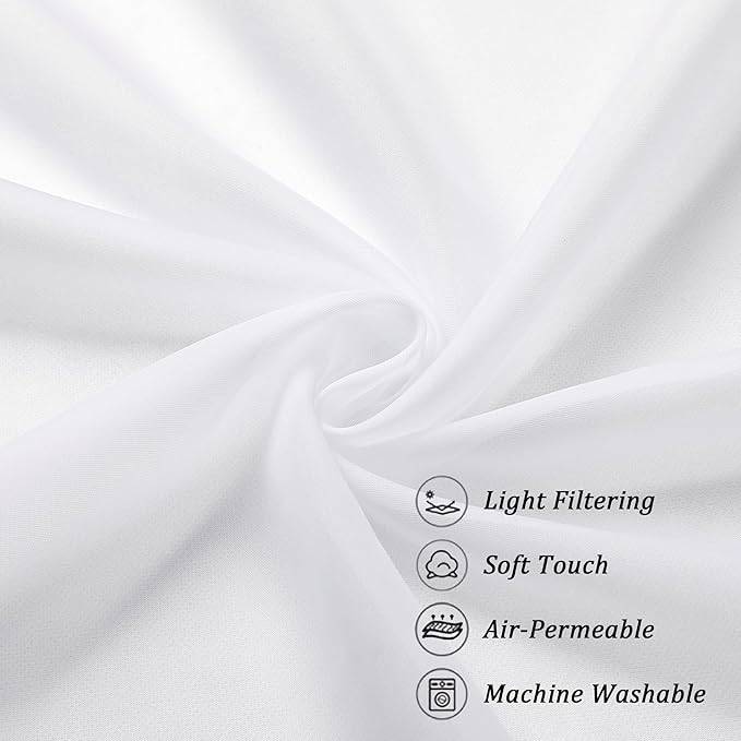 Chyhomenyc White Sheer Curtains 54 Inch Long 2 Panels Set, Short Voile Rod Pocket Drapes for Dinning Small Windows Bathroom Living Room Bedroom, Each 42Wx54L in, 2PCS, White