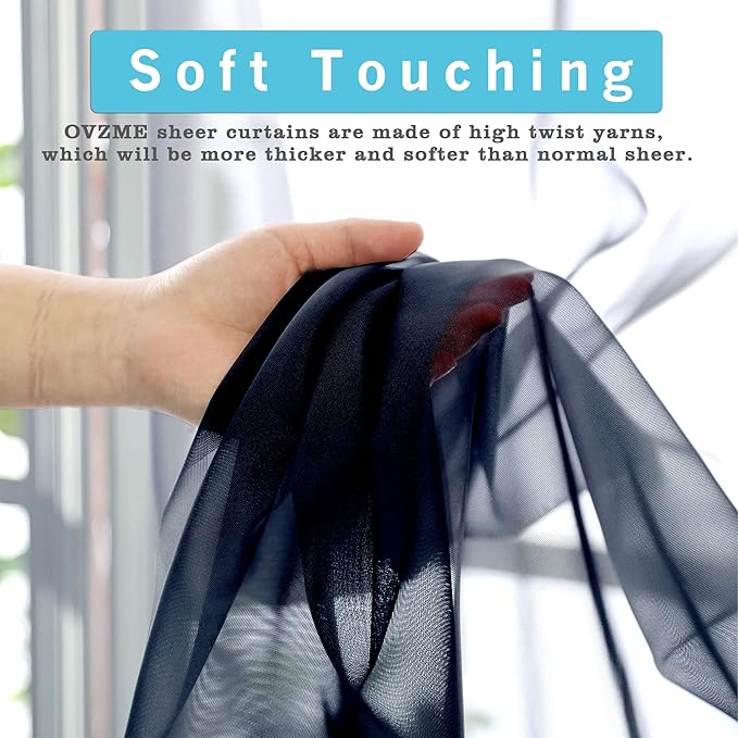 OVZME 2 Panels Sheer Navy Blue Curtains 54 Inches Length Window Treatment for Kitchen, Elegant Airy Transparent Curtain Draperies Rod Pocket for Kids Living Room, Each 42 Width 54 Length