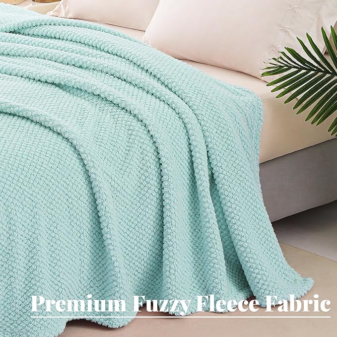 Whale Flotilla King Size Fuzzy Fleece Blanket for Bed, 90x104 Inch Fluffy Warm Soft Jacquard Blankets for All Season, Lightweight and Cozy, Light Blue