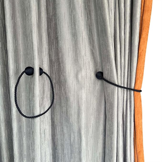 Melaluxe 2 Pack Magnetic Curtain Tiebacks, Decorative Curtain Holdbacks for Window Décor (Navy Blue)
