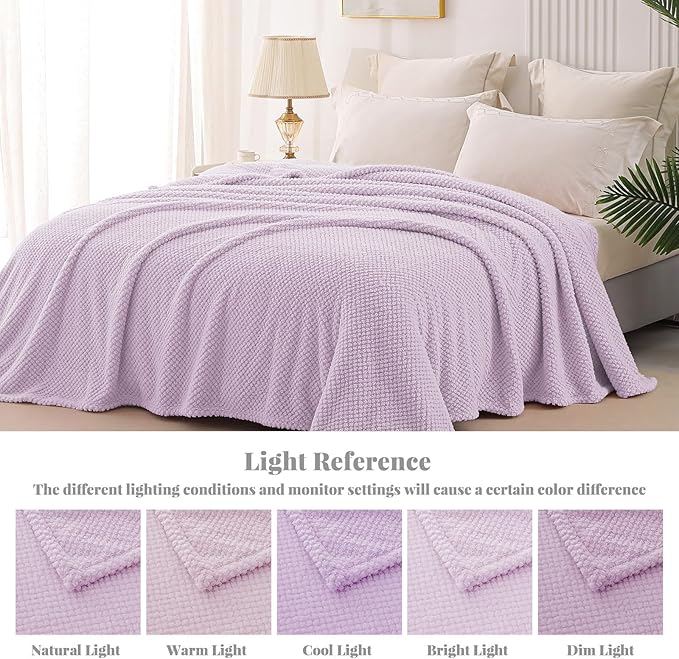 Whale Flotilla Queen Size Fuzzy Fleece Blanket for Bed, 90x90 Inch Fluffy Warm Soft Jacquard Blankets for All Season, Lightweight and Cozy, Lilac