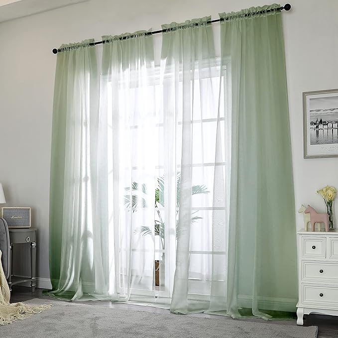 Chyhomenyc Sage Green Sheer Curtains 108 Inches Long - Light Filtering Voile Extra Long Panel Drapes for Floor to Ceiling Window, Elegant Soft Living Room Curtains, Each 42Wx108L Inch, 9FT, 2 Panels