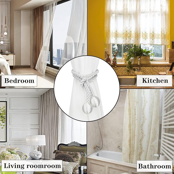 Curtain Tiebacks Outdoor Elegant Decorative Tie Backs Modern Rope Tiebacks for Drapes Window Curtain Holdbacks for Draperies (White, 2)