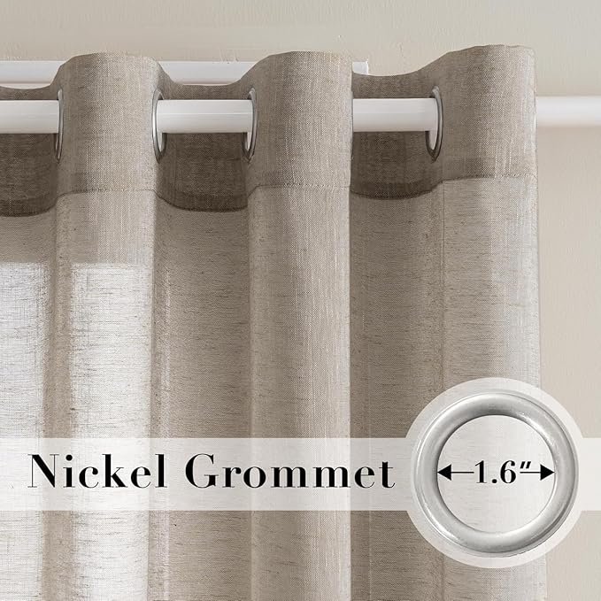 H.VERSAILTEX Natural Linen Curtains Soft Linen Semi Sheer Curtains for Living Room Window Privacy Translucent Ultra Elegant Linen Textured Drapes for Bedroom (52 by 96 Inch, Set of 2, Taupe)