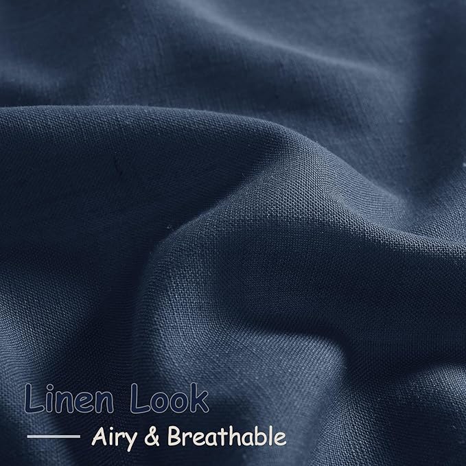 Denim Blue Linen Curtains for Living Room 63 Inches Long 2 Panel Set Light Filtering Linen Drapes for Kitchen Windows Rod Pocket Back Tab Short See Through Curtain Country Farmhouse Decor 52x63
