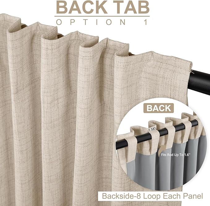 100% Blackout Shield Linen Blackout Curtains for Bedroom 72 Inches Long, Back Tab/Rod Pocket Living Room Drapes, Thermal Insulated Blackout Curtains 2 Panels Set, 50" W x 72" L, Oatmeal