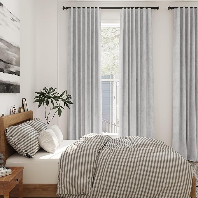 Grey Linen Curtains 90 Inch Length 2 Panels Set for Living Room Rod Pocket Back Tab Pleated Window Curtain Drapes Neutral Rustic Farmhouse Decor Grey Dining Room Curtain 90 Inches Long