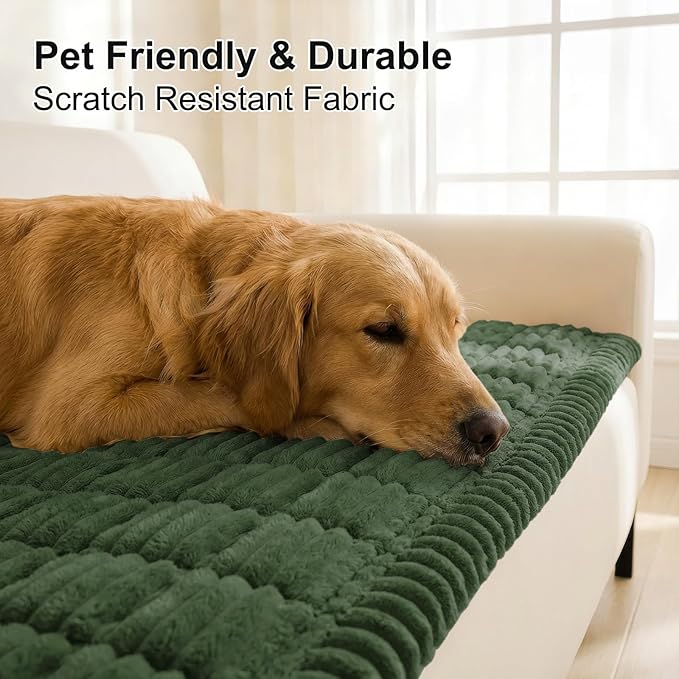 Smiry Couch Cover for Dogs Washable, Non Slip Fuzzy Pet Couch Covers for 3 Cushion Sofa Pet Friendly, Thick Soft Sofa Slipcovers Cushion Protector (Dark Green, 27.6" x 47")