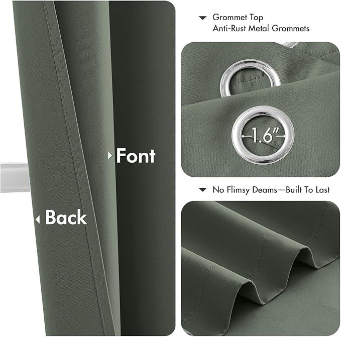 MIULEE Dark Mallard Blackout Curtains for Bedroom Living Room 72 Inches Long 2 Panels, Thermal Insulated Room Darkening Drapes Solid Grommet Noise Reduction Light Blocking Window Treatments 40x72 Inch