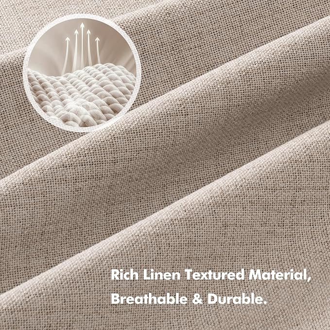 MIULEE 100% Blackout Linen Curtains for Bedroom, Beige Solid Luxury Decor Thermal Insulation Room Darkening Drapes for Living Room Nursery Back Tab Rod Pocket 42 x 63 Inches, 2 Panels