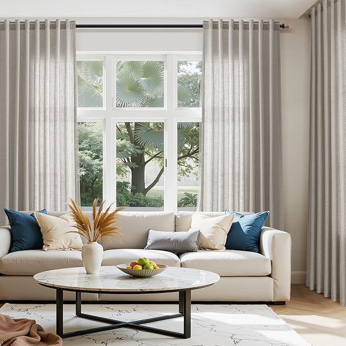 Silver Grey Linen Curtains 102 Inches for Living Room Bedroom Extra Long Back Tab Curtain Neutral Farmhouse Light Filtering Semi Sheer Ceiling to Floor for Large Window Office 2 Panels