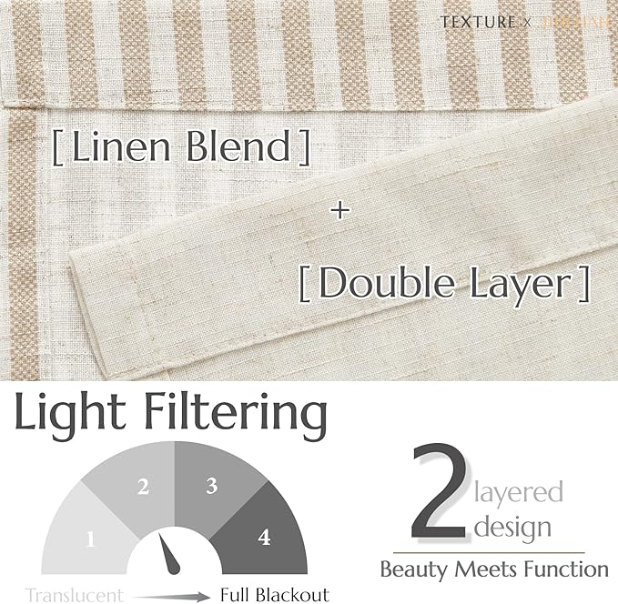 jinchan Linen Valance Curtain Striped Small Window Curtain Double Layer Light Filtering Modern Farmhouse Valance for Kitchen Living Room Bedroom 18 Inch Rod Pocket 1 Panel Taupe on Beige