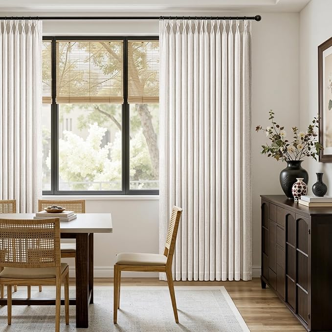 MIULEE Pinch Pleated Thick Linen Curtains 90 Inches Long 2 Panels for Living Room Bedroom, Memory Trained Pinch Pleat Drapes Back Tab Light Filtering Natural Ivory Cream Window Curtains with Hooks