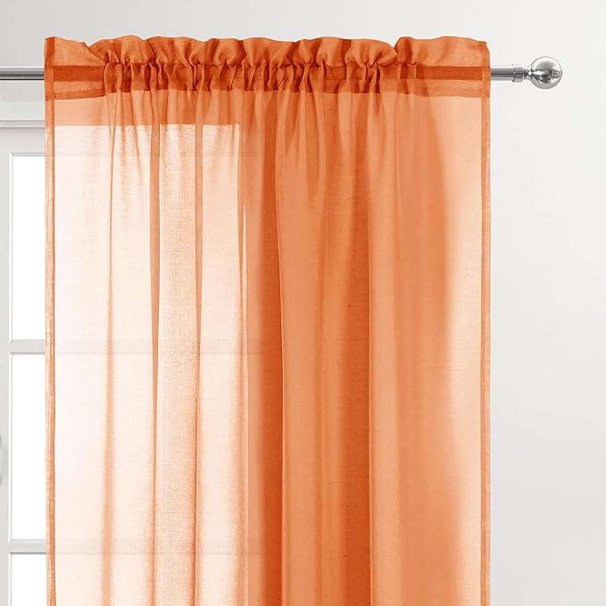 DWCN Sheer Curtains 45 inches Long 2 Panels Set, Rod Pocket Orange Voile Sheer Drapes Airy & Lightweight Elegant Home Decoration Window Coverings for Loft, 2pcs, W52 x L45