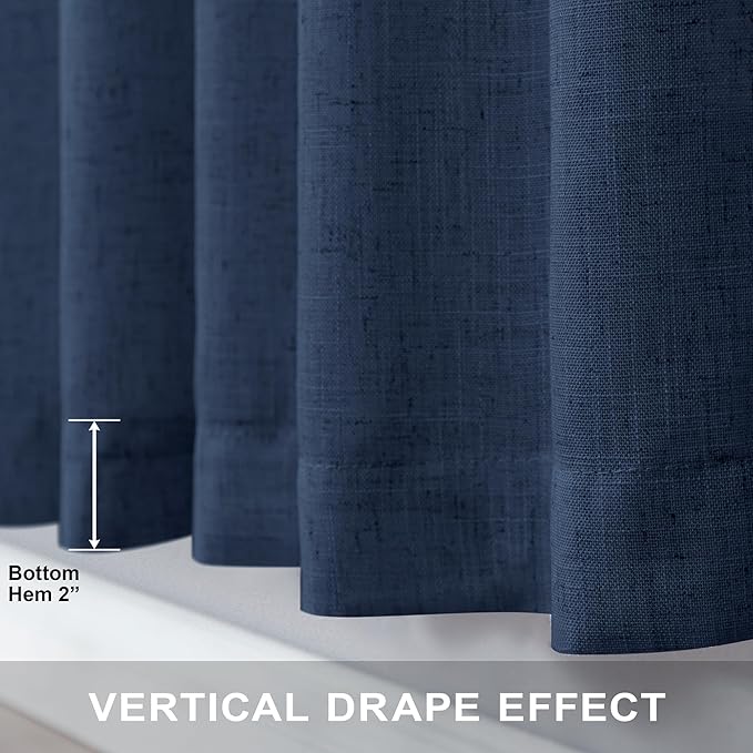 Pitalk 60 Inch Wide Curtains for Living Room 2 Panel Back Tab Pocket Drape Semi Sheer Linen Extra Large Navy Blue Curtain for Home Office Hotel Flat Family Sunroom Width 5 x 9 FT Long 60x108 Dark Blue