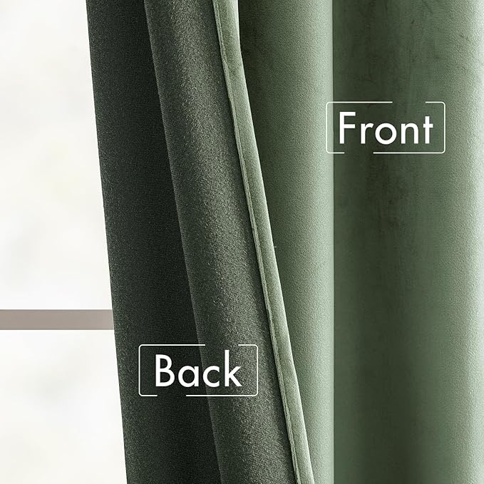 MIULEE Velvet Curtains 72 inches - Luxury Blackout Curtains for Bedroom Living Room Thermal Insulated Super Soft Window Drapes Rod Pocket & Back Tab, Sage Green, W52 x L72 inches, 2 Panels