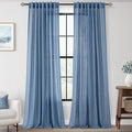 Denim Blue Curtains for Living Room Back Tab Modern Farmhouse Semi Sheer Blue Curtains 132 inches Long 2 Panels Set Muted Neutral Window Curtain for Dining Room Bedroom 52x132