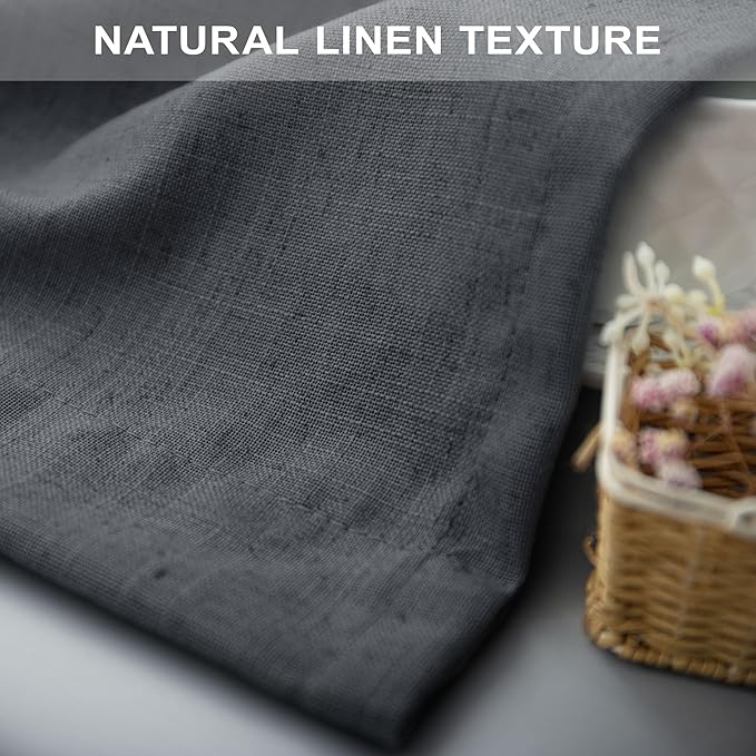 Dark Grey Curtains 84 Inch Length 2 Panels Set for Living Room Pleated Sheer Linen Light Filtering Modern Farmhouse Thick Privacy Floor Length Curtains Drapes 84 Inches Long for Bedroom Charcoal Gray