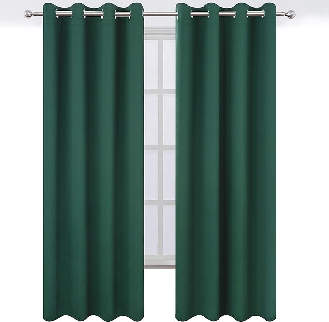 LEMOMO Dark Green Blackout Curtains/52 x 84 Inch Long/Set of 2 Curtain Panels/Thermal Insulated Room Darkening Curtains for Bedroom