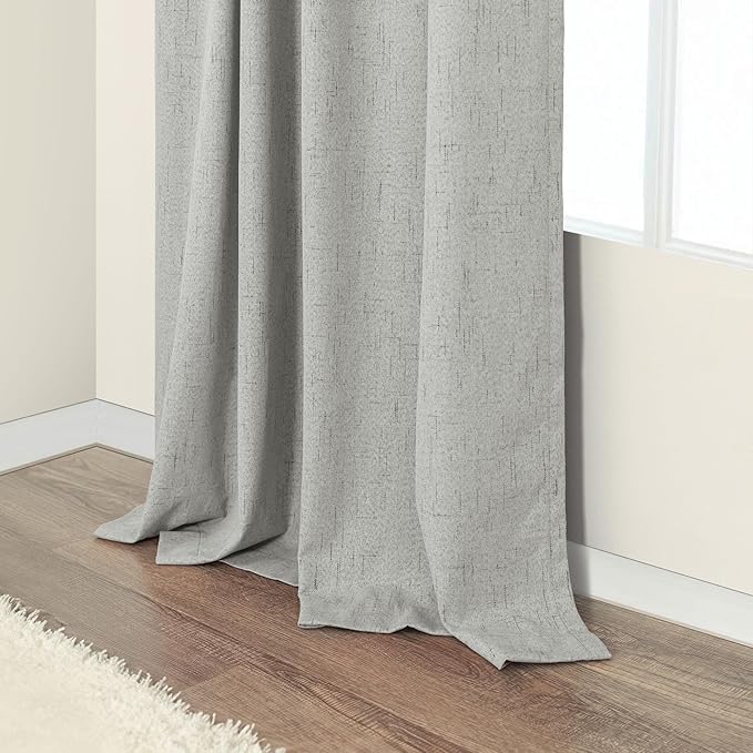 Pitalk Light Grey Blackout Curtain Panels 90 Inches Long for Bedroom 2 Panel Sets Rod Pocket Back Tab Room Darkening Linen Textured Dark Out Drapes for Living Room Thermal 52x90 in Length Dove Gray
