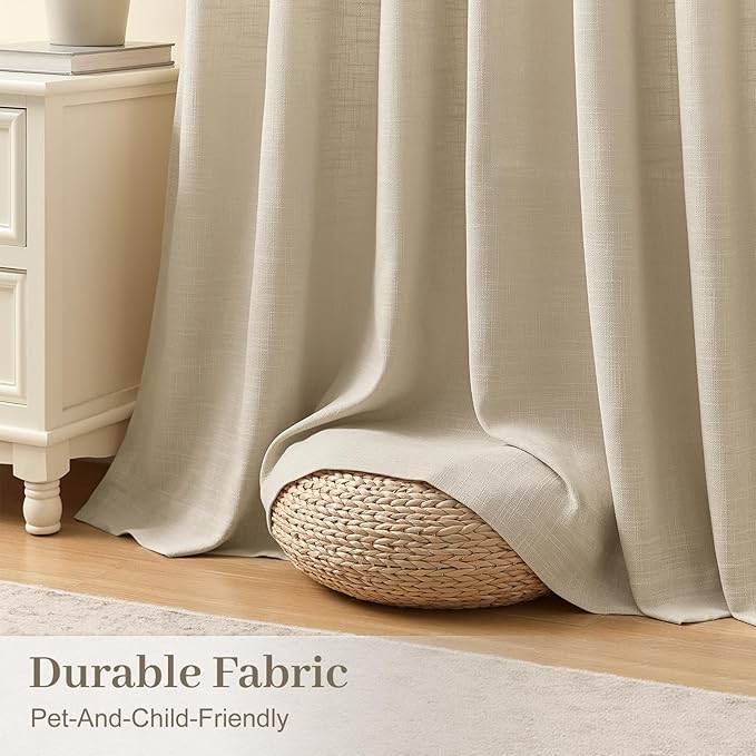IVAPUPU Sheer Curtains 84 Inches Long for Living Room, Pinch Pleated Linen Blend Curtain Rustic Textured Light Filtering Back Tab Drapes with Hooks Rings for Bedroom Dining Room, Sand Beige, W40xL84