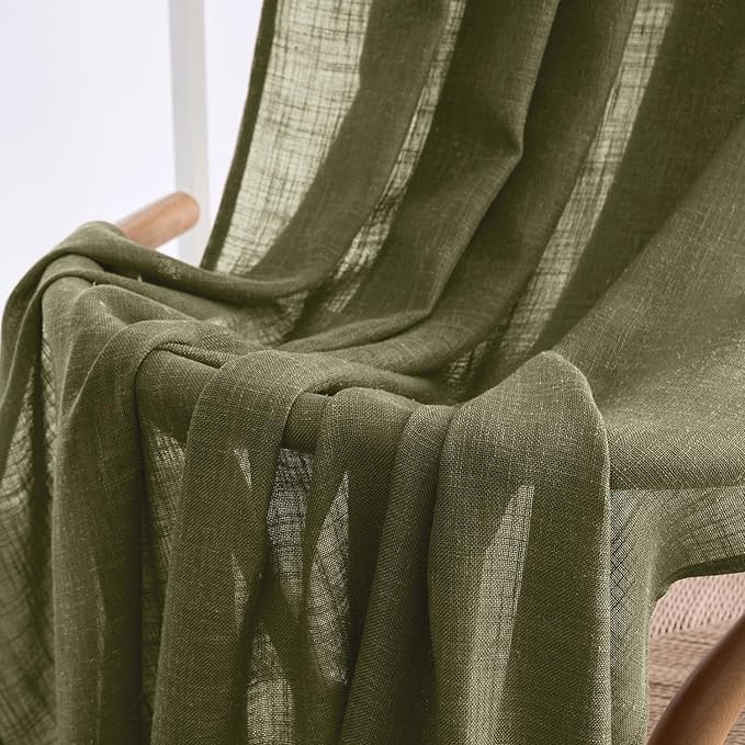 MIULEE Light Olive Green Linen Curtains 84 Inch Length 2 Panels for Bedroom Living Room, Soft Linen Textured Natural Window Drapes Semi Sheer Light Filtering Back Tab Rod Pocket Burlap Look Decor