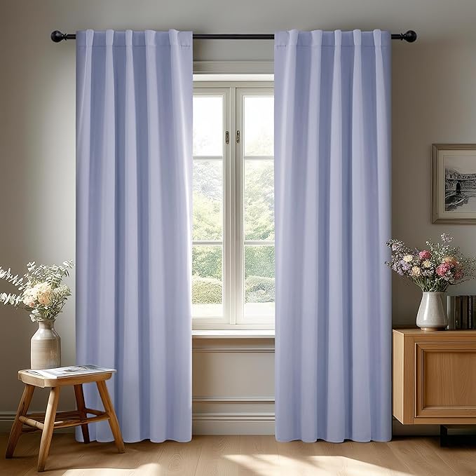 Deconovo Back Tab and Rod Pocket Blackout Curtains for Living Room Thermal Insulated Light Blocking Curtains 42Wx84L Inch Light Purple 2 Panels