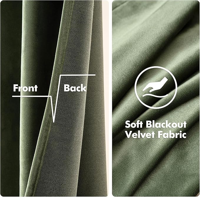 MIULEE Velvet Curtains Olive Green Elegant Grommet Curtains Thermal Insulated Soundproof Room Darkening Curtains/Drapes for Classical Living Room Bedroom Decor 52 x 105 Inch Set of 2
