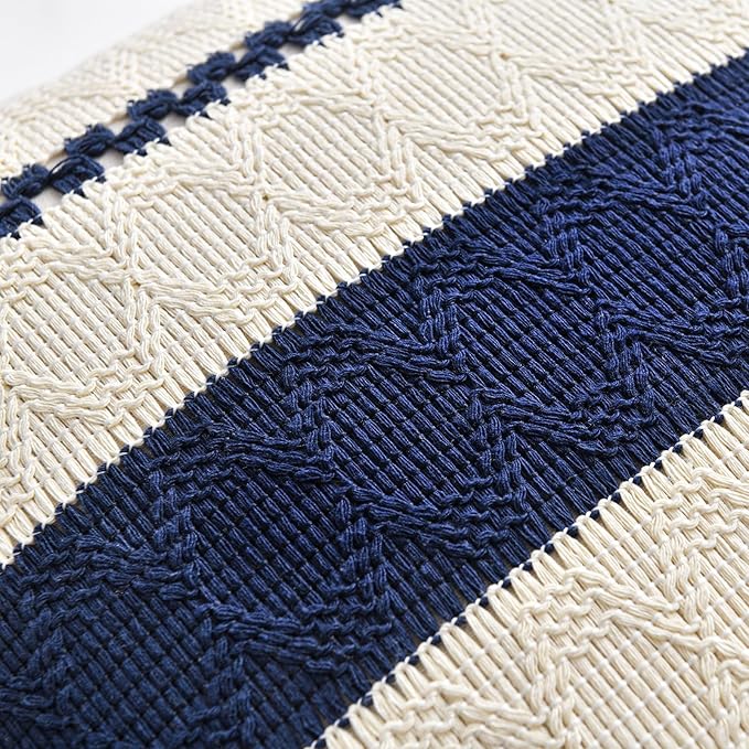 Fancy Homi Set of 1 Navy Blue Decorative Throw Pillow Covers 16x16 Inch for Couch Bed Sofa Living Room Office, Aesthetic Modern Organic Farmhouse Home Decor, Soft Cotton Woven Textured Cushion Case