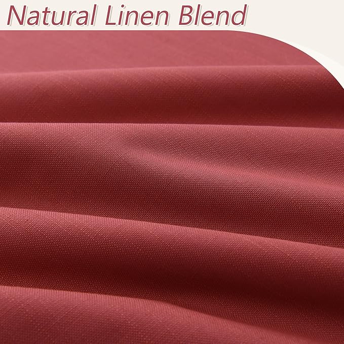 Guken Red 100% Blackout Linen Curtains 90 Inch Length 2 Panels Set for Living Room Bedroom Back Tab Thermal Insulated Black Out Drapes Room Darkening Farmhouse Window Curtains 90 Inches Long