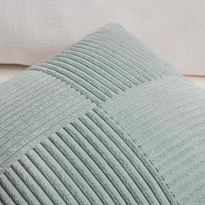 Fancy Homi 2 Packs Grey Blue Lumbar Decorative Throw Pillow Covers 16x32 Inch for Living Room Couch Bed, Rustic Farmhouse Boho Home Decor, Soft Striped Corduroy Rectangle Accent Cushion Case 40x80 cm