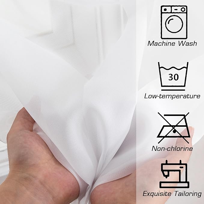 Simplebrand Sheer White Curtains 120 Inches Long, Extra Long Rod Pocket Solid Color Window Sheer Curtain Panels, Elegant Curtains & Drapes for Living Room, Bedroom 2 Panels (White, 59" W x 120" L)