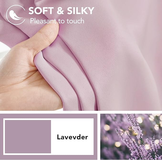 Deconovo Blackout Curtains, Thermal Insulated, W52 x L63 2 Panels, Back Tab, Machine Washable, Room-Darkening Drapes for Bedroom/Living Room Lavender