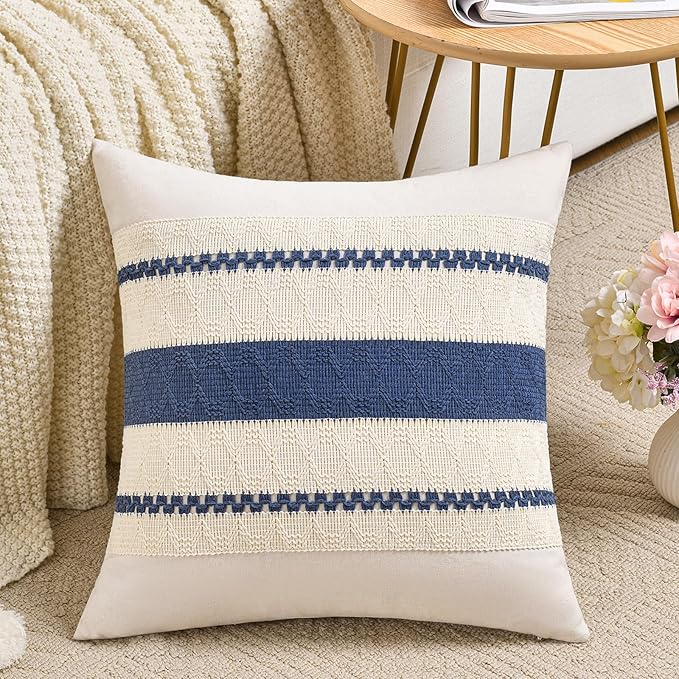 Fancy Homi Set of 1 Dusty Blue Vintage Decorative Throw Pillow Covers 16x16 Inch for Couch Bed Sofa Chair Bedroom, Rustic Retro Square Cushion Case, Modern Farmhouse Boho Living Room Decor Indoors
