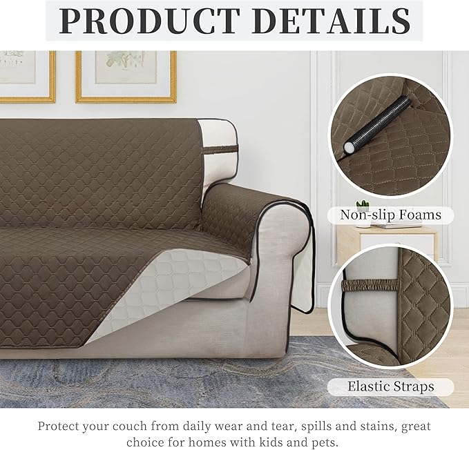 ISSUNTEX Double Protection 100% Waterproof Chair Sofa Cover for Living Room, Reversible Furniture Protector for Dogs, Pets, Kids (Chair, Camel/Ivory)