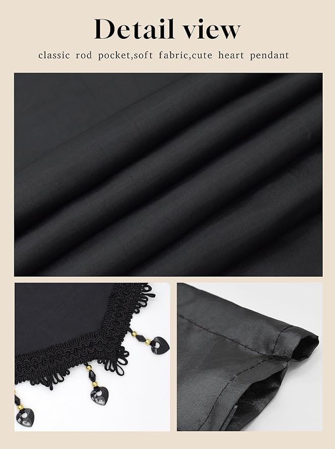 Molaxhome Swag Curtain 51 inch Length Rod Pocket Scalloped Curtain Valance Sheer Lace Panels with Hanging Crystal Beads for Kitchen Bedroom Window Treatments Drape Decor 1pc (Cloth Black, 51Wx23L)