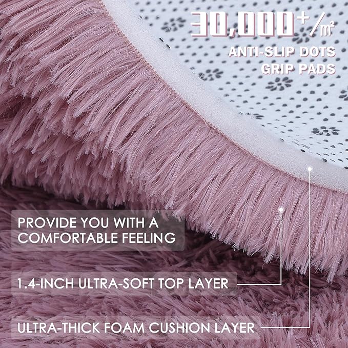 OLANLY 2x3 Machine Washable Small Bedside Rug, Soft Fluffy Shaggy Entryway Throw Rugs for Bedroom, Living Room, Indoor Floor Carpet for Kids Girls and Boys, Nursery Rooms, Home Decor Aesthetic, Blush